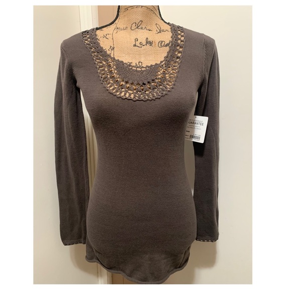 ATHLETA WOMEN'S BROWN LONG SLEEVE CROCHET TOP XXS - Picture 1 of 9